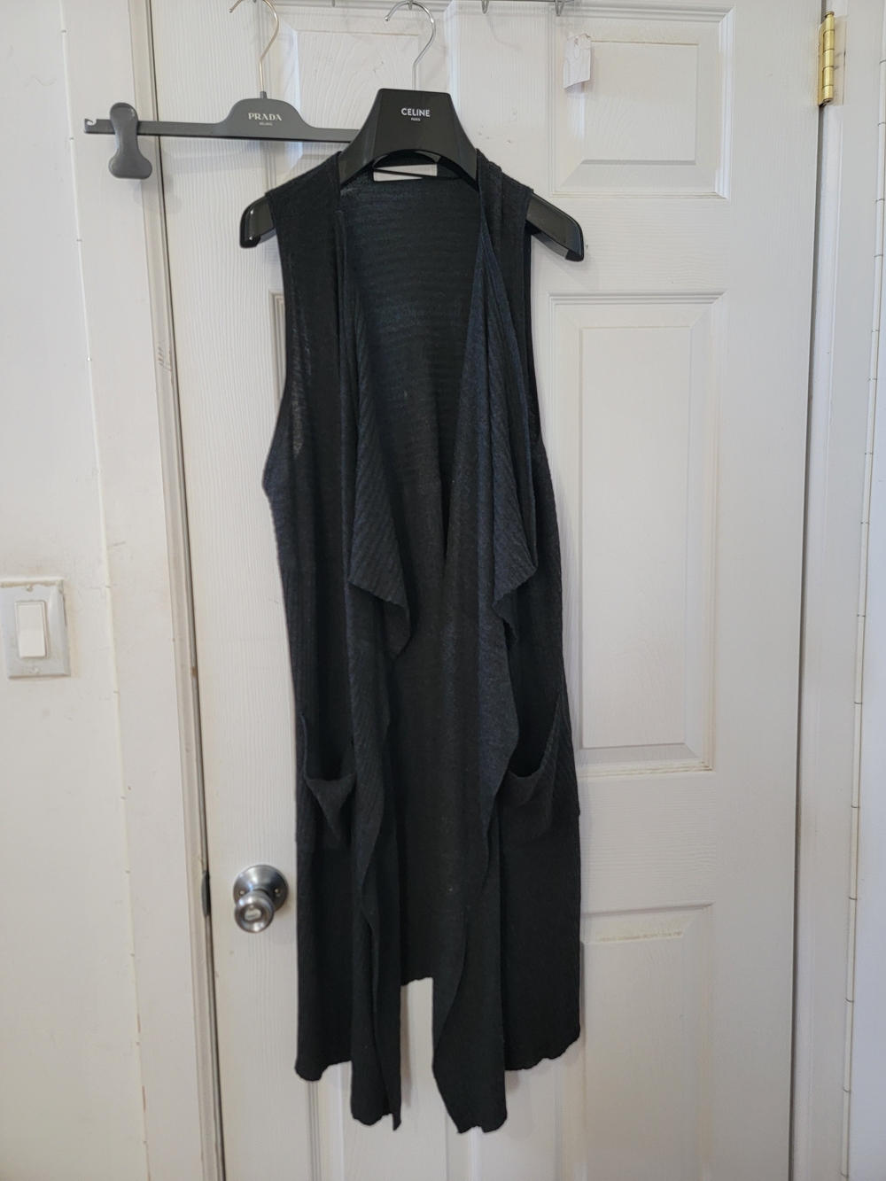 Double Zero Black Open-Front Sleeveless Knit Vest